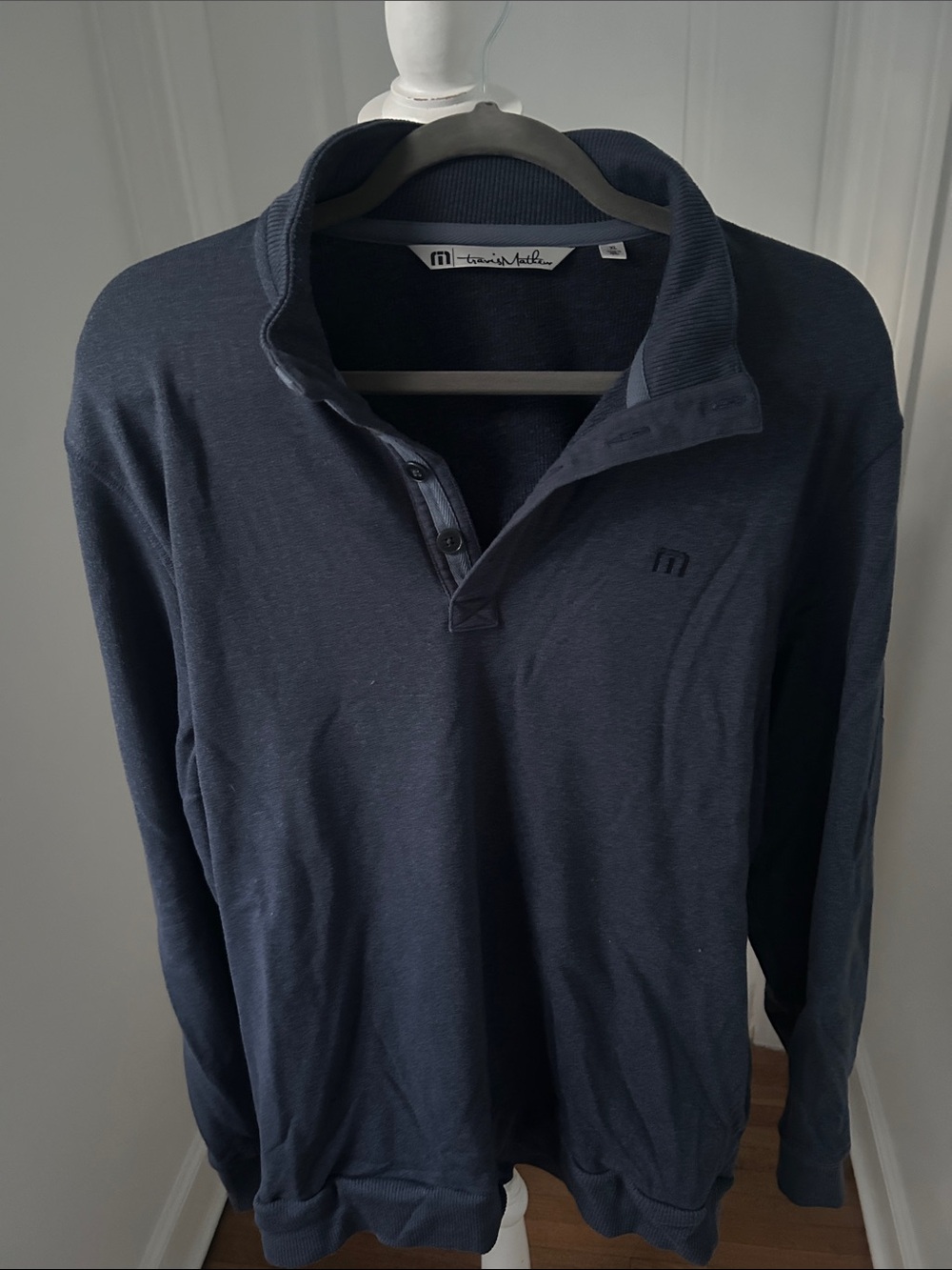 Travis Mathew Navy Quarter Button Pullover
